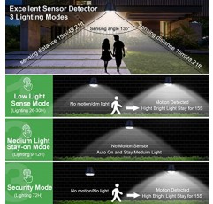 밝은 태양열 스포트 라이트 야외 모션 센서, 3 가지 모드 태양열 모션 센서 야외 조명, 방수 태양 광 조명 야외, 마당 통로 진입로 산책로 벽 (4 팩)에 대한 LED 정원 풍경 스포트라이트