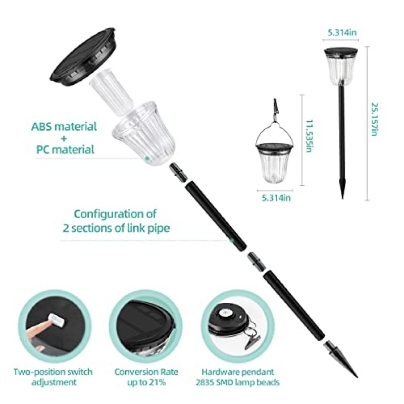 Ortope 태양 통로 조명 야외 정원, 200 루멘 10 팩 태양열 전원 야외 풍경 경로 조명, 12시간 오래 지속되는 높은 루멘 LED 태양 산책로 마당 잔디 조명 파티오 보도용 방수