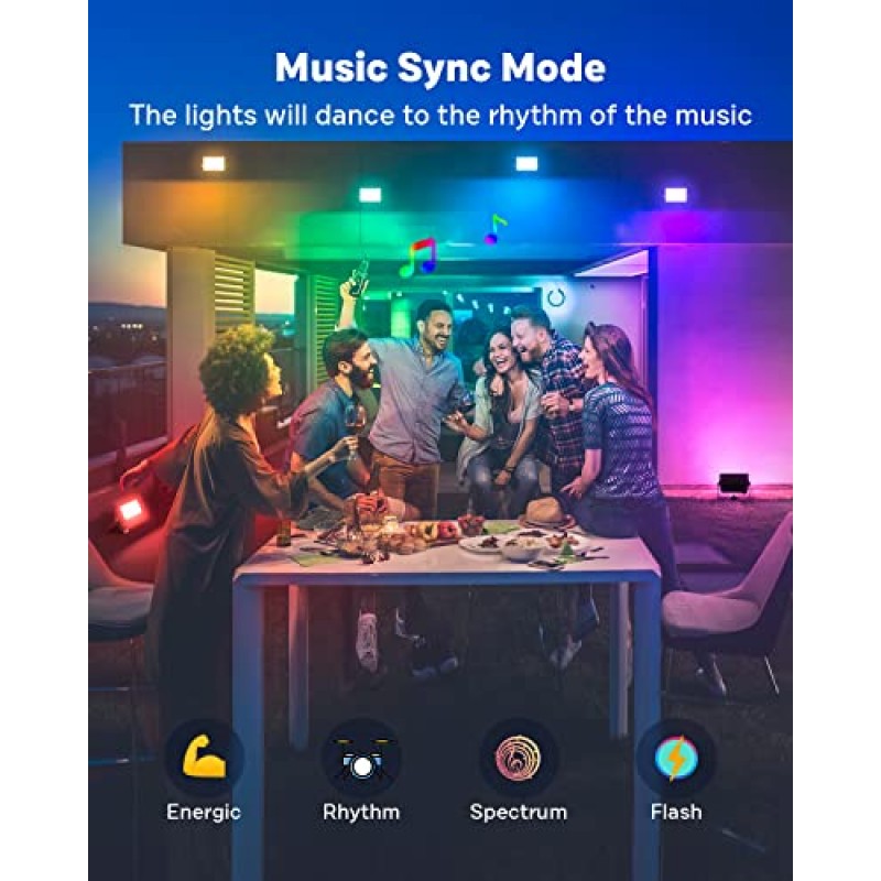 ALFELE RGBCW LED 투광 조명 야외 4 in 1,36W 스마트 색상 변경 조경 조명 APP 및 원격 제어, 2700K-6000K,3600LM 통로 조명 마당 정원 파티오, IP66용 할로윈 조명