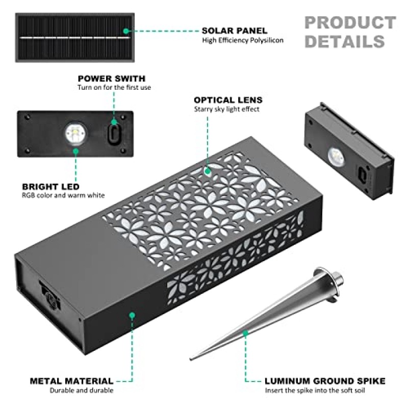 태양열 경로 조명 태양열 야외 조명 꽃잎의 패턴 정원 장식 잔디 파티오 야드 산책로 진입로, 2 가지 모드 따뜻한 흰색 / 색상 변경 4 팩을위한 Led 조경 조명