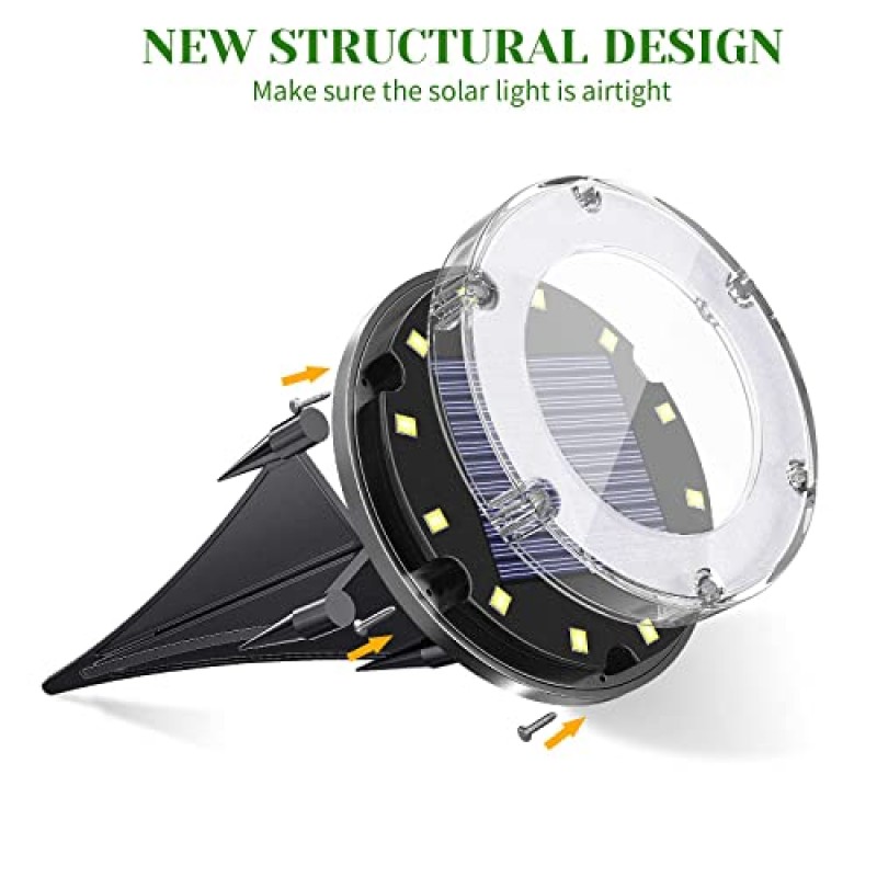 NFESOLAR 태양광 지상 조명 실외 방수, 새로운 구조 설계 다색 조명 태양광 조명 실외 조명 12개 LED, 외부 통로 산책로 파티오 야드 잔디밭용(8팩)