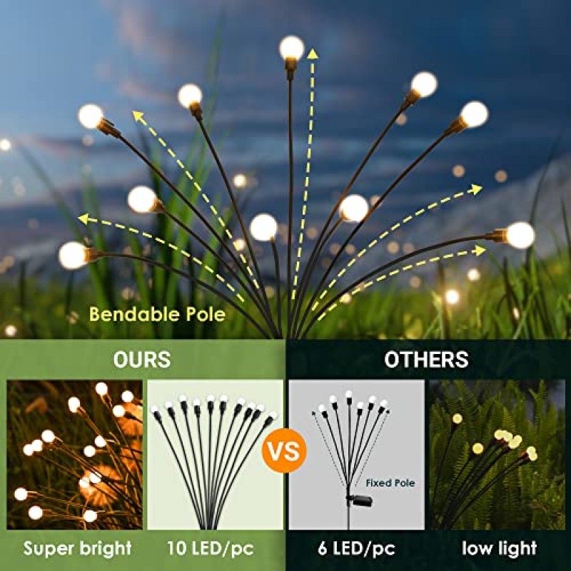 PATIOPIA 태양광 정원 조명, 80 LED 반딧불 정원 조명 태양광 야외, 바람에 의한 외부 흔들림을 위한 태양광 조명, 마당 파티오 통로 장식을 위한 태양광 야외 방수 방수(8 팩)