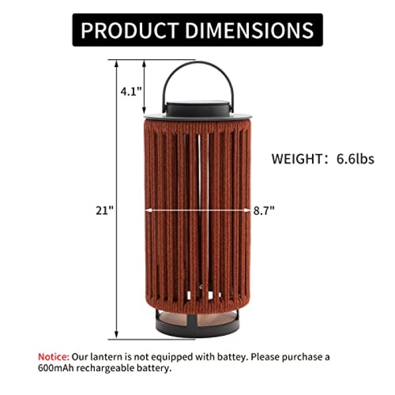 LebenLiebe 야외 태양 광 조명 파티오 장식 등불 마당, 잔디, 정원, 빨간색, 21 인치 용 핸들이있는 알루미늄 땋은 로프 랜턴