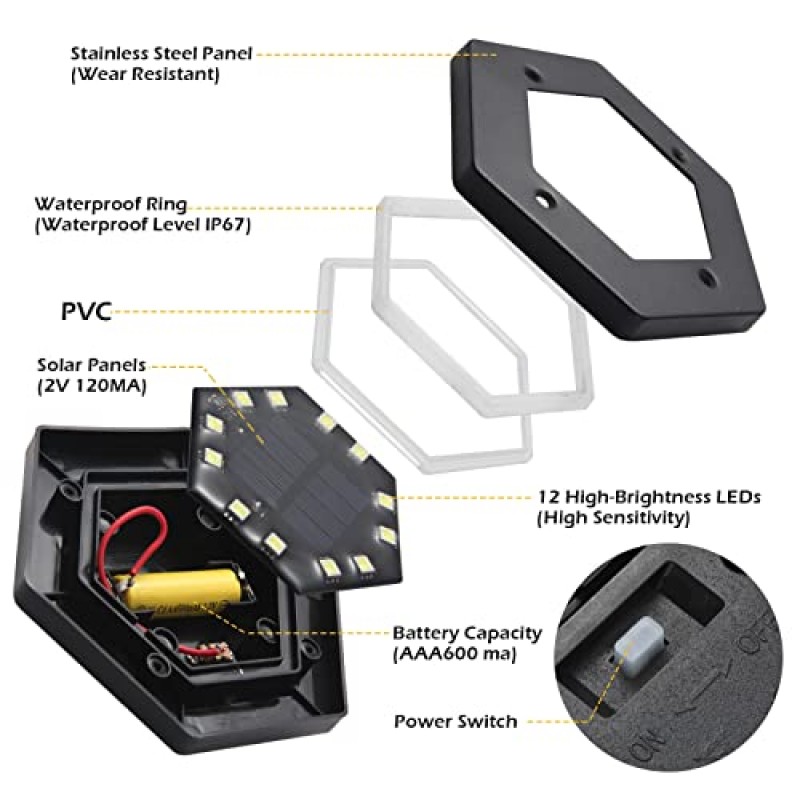 TAC TEC 22 팩 태양광 지상 조명 - 12 LED 방수 정원 진입로/통로/산책로용 태양광 발전 조명 - 밝은 장식 조경 조명, 마당용 실내 조명(냉백색)