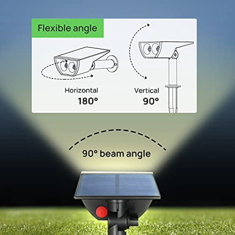 Linkkind StarRayS 12 LED 조경 태양광 스포트라이트, 태양광 발전 황혼에서 새벽까지 야외 정원 조명, 350LM 3000K 따뜻한 흰색, IP67 정원 마당 파티오 진입로 베란다 방수, 6팩