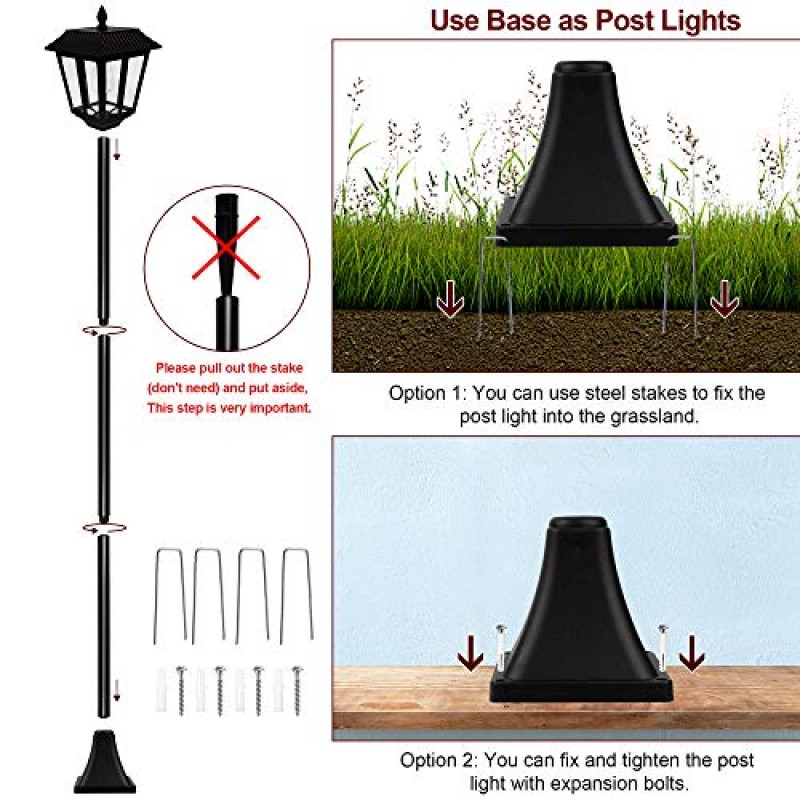 MAGGIFT 67인치 태양광 램프 포스트 조명, 100루멘 태양열 구동 빈티지 가로등 야외, 따뜻한 흰색 LED 에디슨 전구 잔디밭, 통로, 진입로, 앞/뒷문용 태양광 포스트 조명