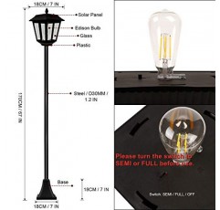 MAGGIFT 67인치 태양광 램프 포스트 조명, 100루멘 태양열 구동 빈티지 가로등 야외, 따뜻한 흰색 LED 에디슨 전구 잔디밭, 통로, 진입로, 앞/뒷문용 태양광 포스트 조명