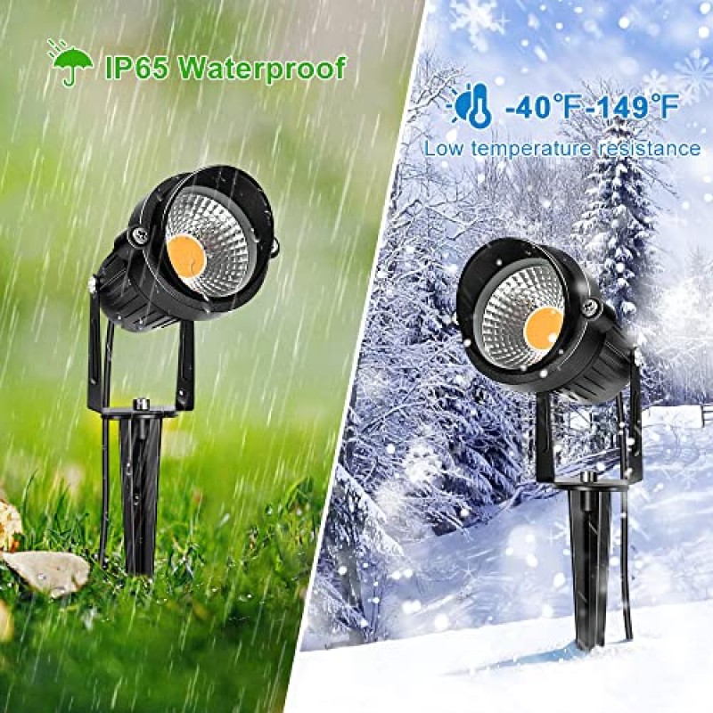 LightingWill 5W 조경 조명, 온백색 3000K-3500K, DC 12V LED 저전압 조경 조명, 야외 정원, 마당, 울타리, 주택, 잔디, 나무, 깃발용 IP65 방수 통로 조명(8팩)