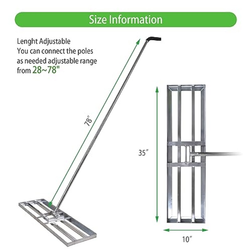 Scalebeard 잔디 레벨링 레이크-7 FT 레벨 잔디 도구/토양 잔디 레이크 스테인레스 스틸 레벨링 레이크 정원 뒷마당 골프/잔디용 핸들이 있는 조경 레이크(7FT, 35 x 10IN)