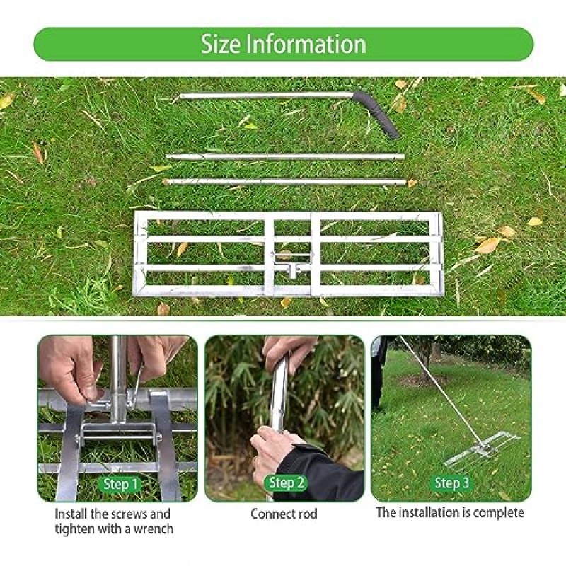 Scalebeard 잔디 레벨링 레이크-7 FT 레벨 잔디 도구/토양 잔디 레이크 스테인레스 스틸 레벨링 레이크 정원 뒷마당 골프/잔디용 핸들이 있는 조경 레이크(7FT, 35 x 10IN)