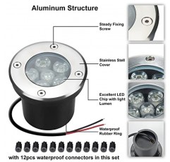 JESLED 조경 조명 6W LED 우물 조명, 12V 24V 지상 조명 6000K 밝은 흰색, IP67 방수 저전압 조경 조명 스포트라이트 진입로 데크 파티오 야드 정원 야외(6팩)