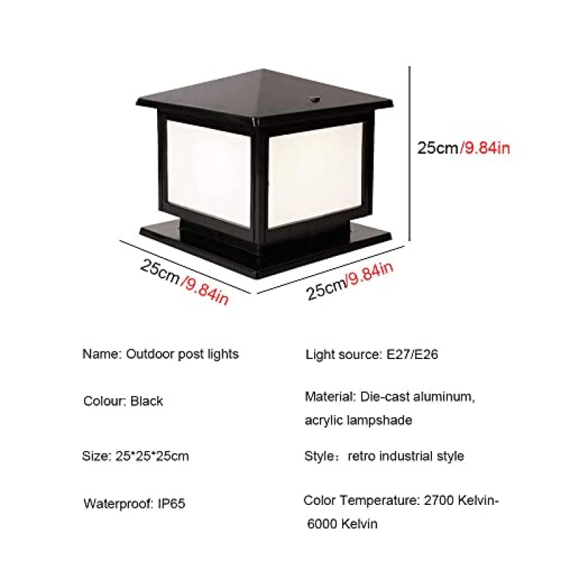 DLGGO 유럽 방수 IP65 야외 기둥 빛 빈티지 파티오 통로 잔디 기둥 빛 빌라 E27 캡 빛 알루미늄 아크릴 포스트 랜턴 울타리 정원 받침대 램프
