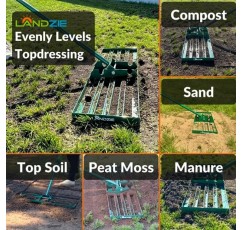 Landzie 잔디 레벨링 레이크 - 36인치 폭 72인치 핸들 파우더 코팅 마당, 정원 및 잔디 레벨링 도구 - 전문 잔디 관리 조경 도구