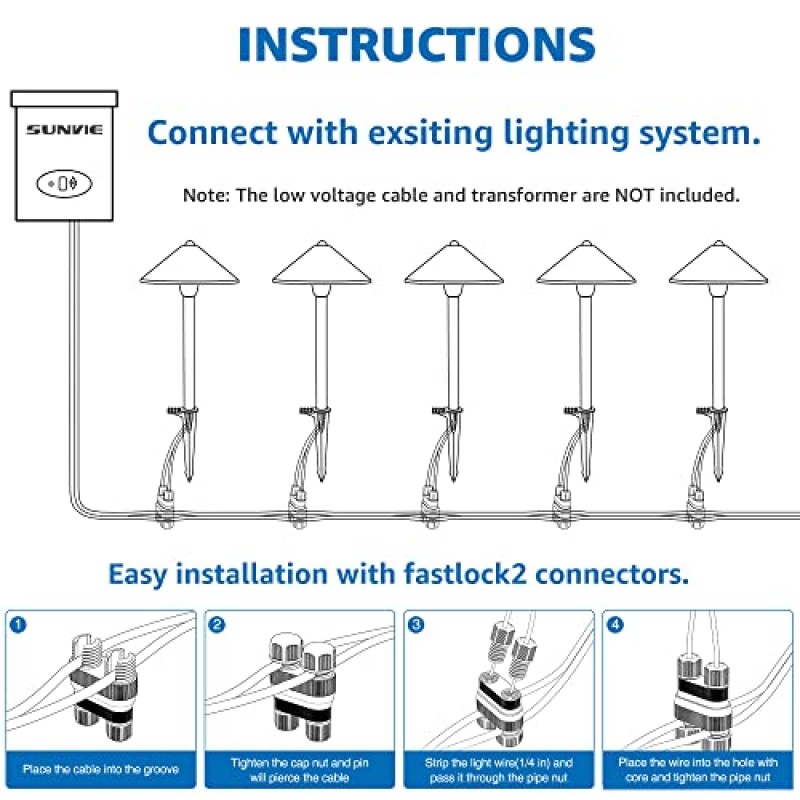 SUNVIE 저전압 조경 조명 3W LED 통로 조명 저전압 3000K 조경 조명 12-24V 방수 알루미늄 유선 조경 경로 조명 정원 산책로 마당 ETL 등록 코드, 12팩