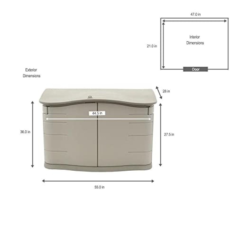 Rubbermaid 소형 수평 수지 내후성 야외 보관 창고, 올리브 및 사암, 정원/뒤뜰/집/수영장용, 18 Ft² 수평 창고