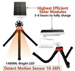 2개의 알루미늄 9W 1400루멘(130W 상당)의 야외 태양광 모션 센서 캠핑 조명 파티오 경로 베란다 정원 캠프용 LED 태양광 투광 지점 보안 조명, 100% 무료(흰색)를 위한 100주 보호