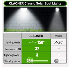 CLAONER 32 LED 태양광 스포트라이트 실외 방수, 3가지 모드 태양광 경관 조명, 마당 정원 진입로 베란다 산책로 나무 파티오 - 콜드 화이트(6팩)용 실외 태양광 발전 스포트라이트