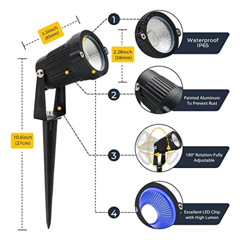 색상 변경 스포트 라이트, 타이머가 있는 풍경 스포트라이트 IP65 방수, 금속 케이스 정원, 마당, 집, 잔디밭, 나무, 깃발용 야외 조경 조명(6세트)