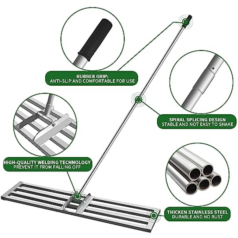 30x10 인치 잔디 레벨링 레이크, 마당 정원 잔디 레벨링 레이크, 스테인레스 스틸 레벨링 레이크 조경 레이크, 마당 잔디 레벨 도구 (30x10 인치) 용 6.5ft 핸들 잔디 레벨러