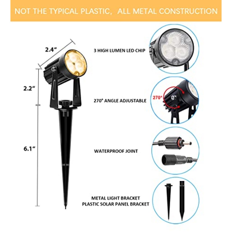 APONUO 실외 태양광 조경 조명, 마당 조경 조명용 방수 스포트라이트, 통로, 진입로, 파티오용 자동 켜짐/꺼짐(따뜻한 흰색)