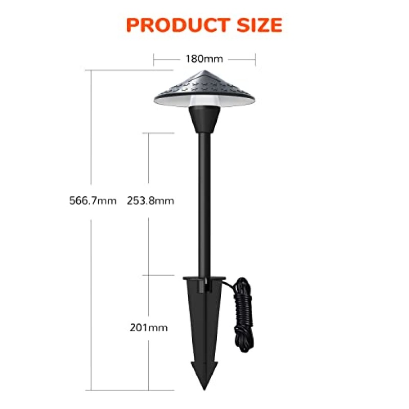 JJC 저전압 조경 조명, 3W AC 12V LED 실외 5700k-일광 흰색, IP65 방수 잔디 조명, 뒤뜰 잔디 조경 장식용 정원 조명 4팩(태양열 발전 아님)