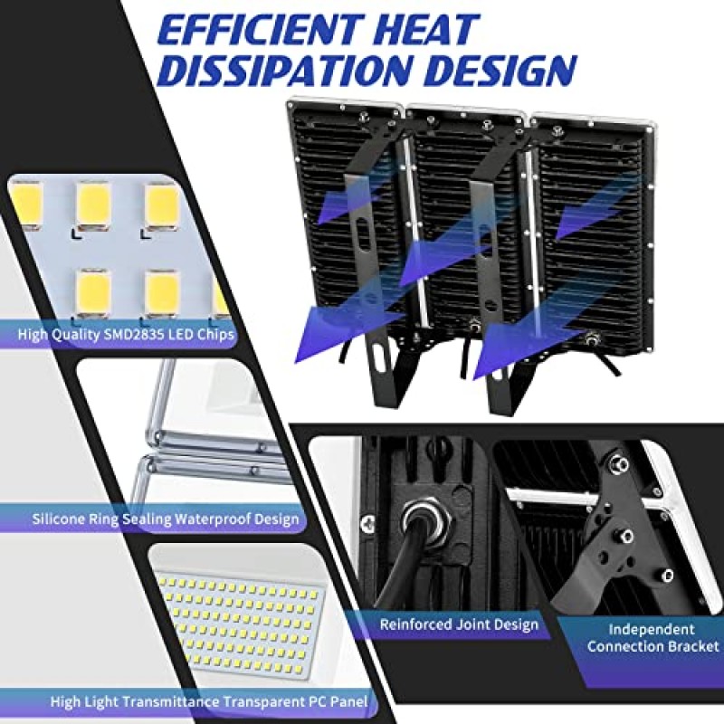 YIBEYYDS LED 투광 조명 300W, 30000ML 7000K 슈퍼 밝은 LED 경기장 조명, Led 경기장 투광 조명 조정 가능한 조명 각도, IP67 방수 LED 투광 조명 야외 정원, 잔디밭, 마당, 경기장