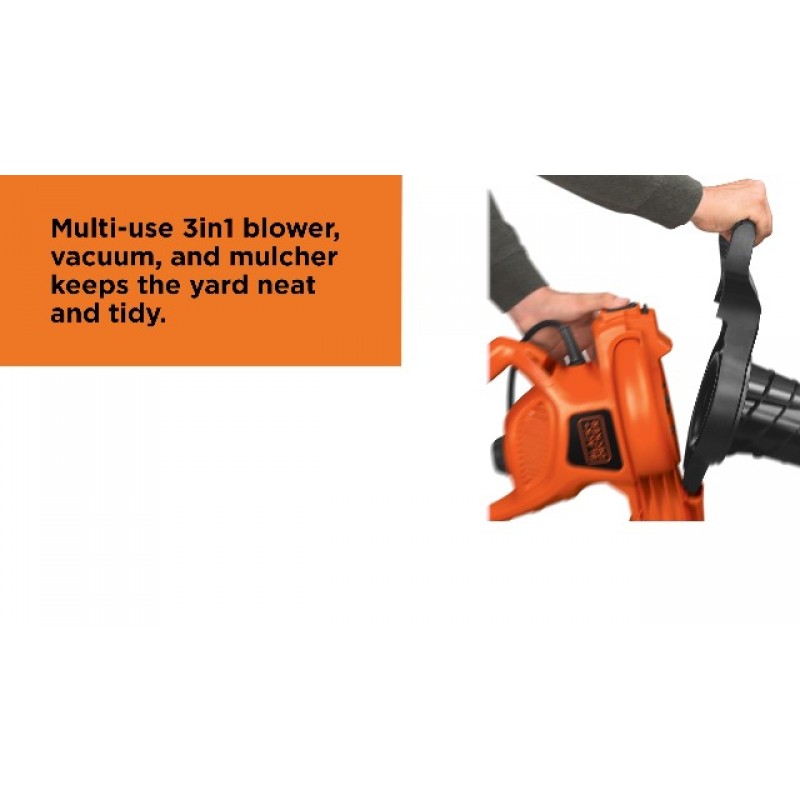 BLACK+DECKER 나뭇잎 청소기 및 나뭇잎 진공청소기, 3-in-1, 12Amp, 250-MPH, 400-CFM (BV6000)