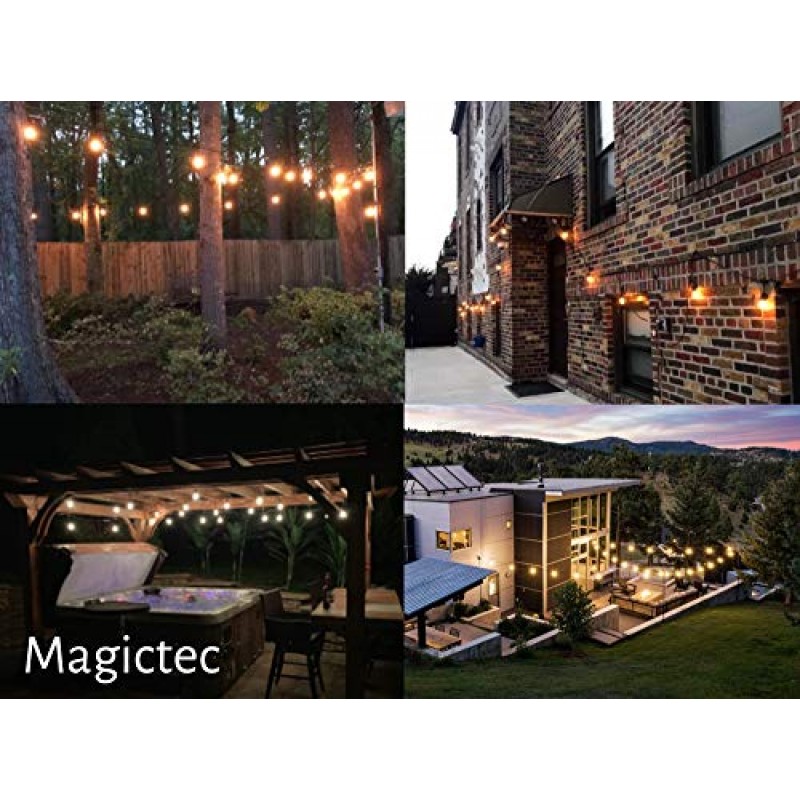 Magictec LED 비산 방지 스트링 조명 상업용 등급(15개 걸이 소켓 포함) 48피트 검정색 야외 비바람에 견디는 코드 가닥 파티오 정원 베란다 뒷마당 비스트로 전망대 파티 데크 야드, 2 팩