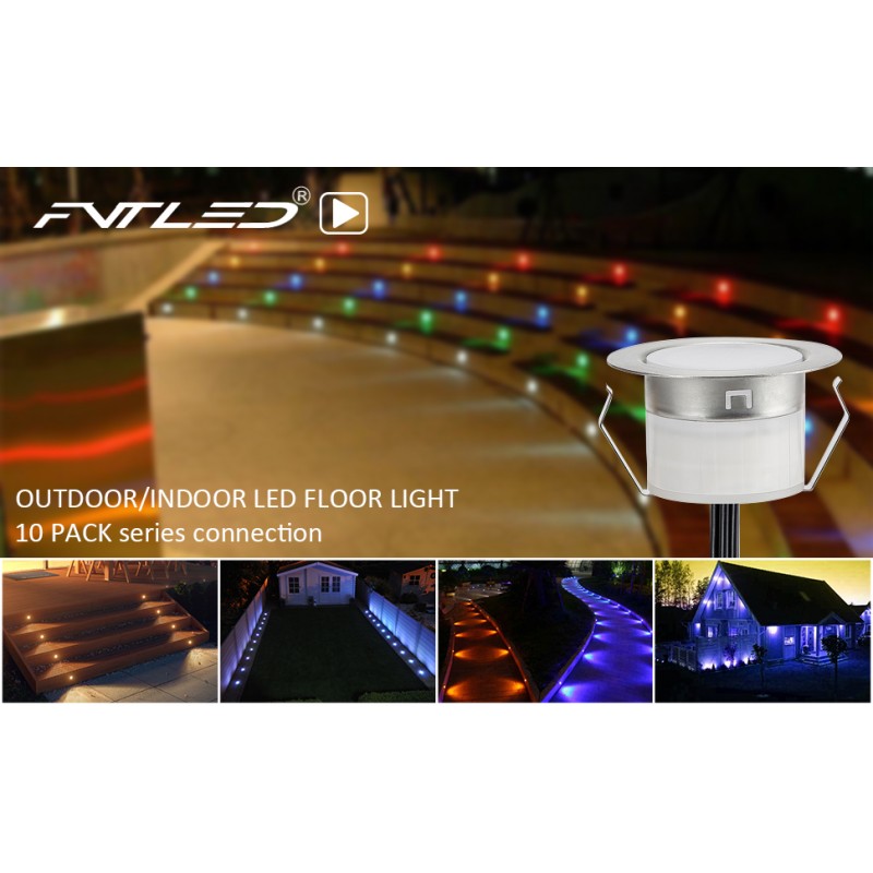 FVTLED 야외 데크 조명 키트 쉘 Φ45mm, 10팩 RGB LED 데크 조명 12V 저전압 IP67 정원 마당 계단 파티오 바닥 주방 장식 InGround 조경 조명 방수