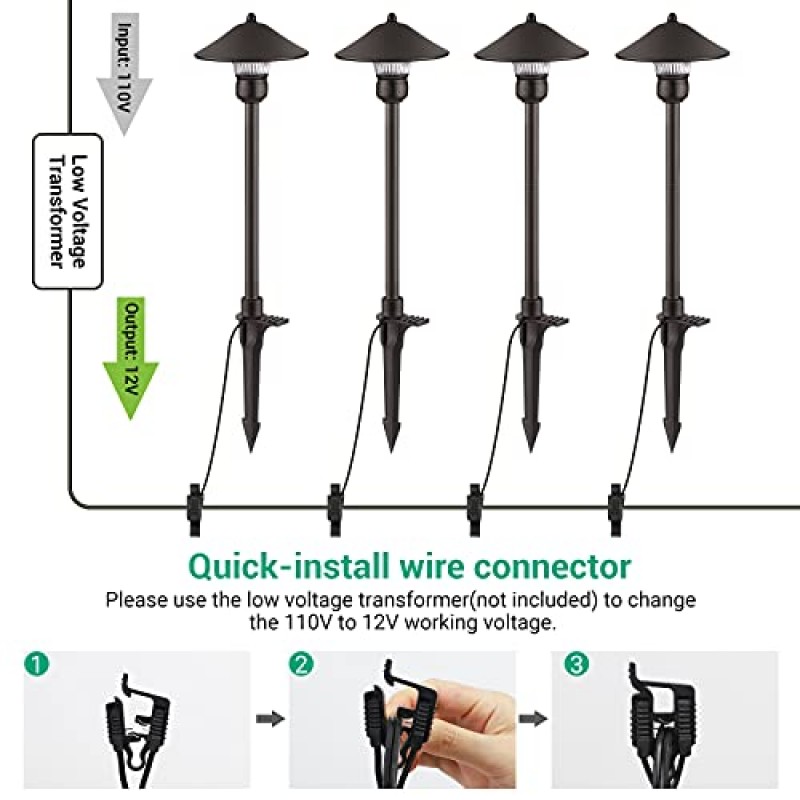 EDISHINE 4 팩 LED 저전압 조경 조명, 3W 150 LM 12V AC/DC 조경 통로 조명, 방수 알루미늄 하우징 마당, 잔디밭, 정원, 3000K 따뜻한 빛을 위한 야외 조경 조명