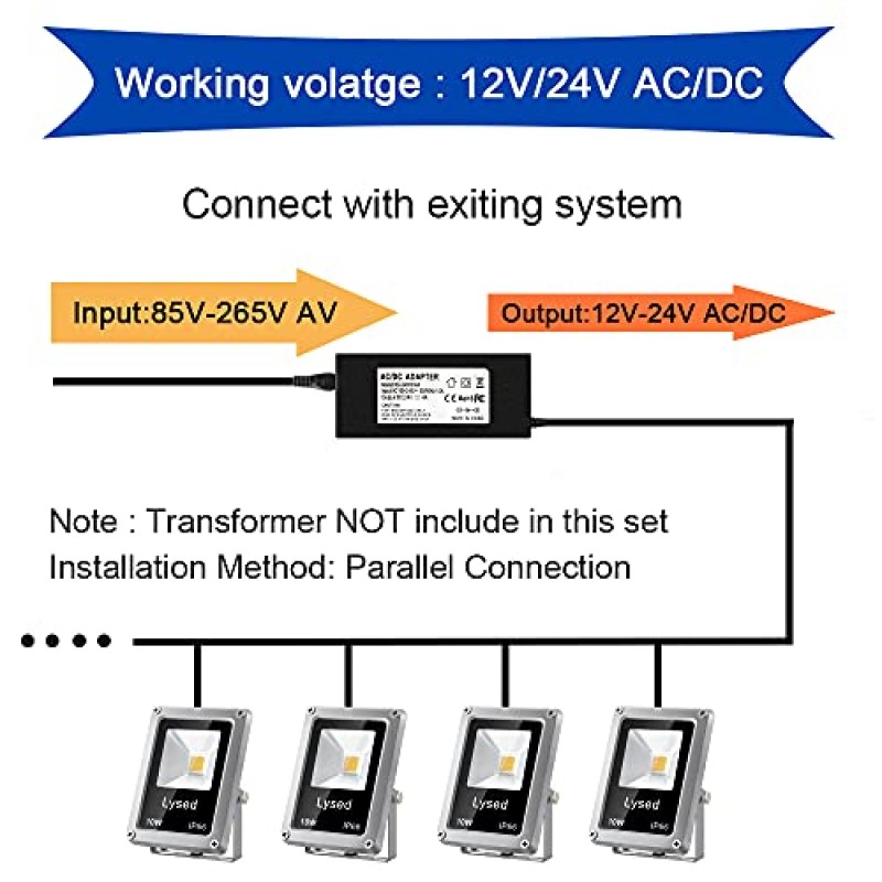 Lysed 10W 저전압 LED 조경 조명, Bowfishing 조명 정원 통로, 마당, 잔디밭, 벽, 나무 조명용 따뜻한 흰색 12V 스포트라이트, 스파이크 스탠드가 있는 야외 스포트라이트(10팩)