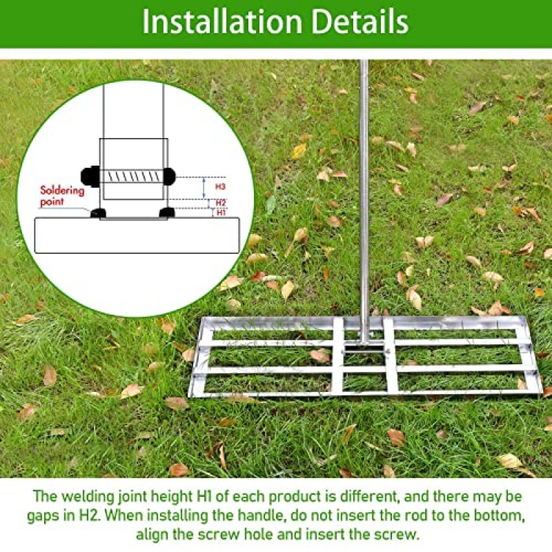 SurmountWay 잔디 레벨링 레이크, 스테인레스 스틸 폴이 있는 7FT 잔디 레벨링 레이크, 헤비 듀티 스테인레스 스틸 잔디 레벨러, 정원 뒷마당 골프/잔디용 슈트(7FT,35 X10In, 신규)