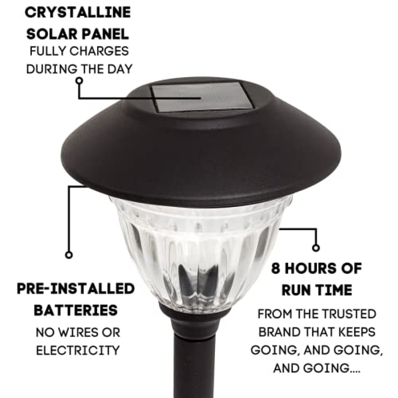 에너자이저 LED 태양광 통로 조명 - [건메탈] 실외 태양광 조명 10팩 - 자동 켜짐/꺼짐 기능이 있는 IP65 방수 - 건메탈 코팅된 패턴 유리 및 금속 구조