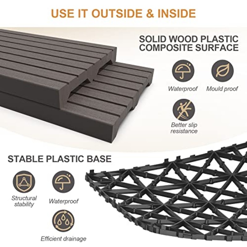 Goovilla 목재 플라스틱 복합재 연동 파티오 데크 타일 21팩(21평방피트), 12