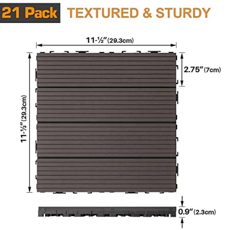 Goovilla 목재 플라스틱 복합재 연동 파티오 데크 타일 21팩(21평방피트), 12
