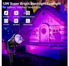 YQNLIFA 8 팩 12W LED 블랙 라이트 조경 조명 야외 스포트라이트, 12 LED IP66 방수 플러그, 스위치 및 5피트 전원 코드, 정원, 마당, 잔디밭, 할로윈용 블랙라이트 스포트라이트