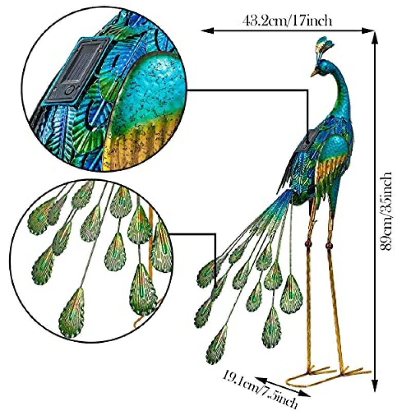 TERESA의 컬렉션 금속 공작 태양광 조명 조각상 + 정원 장식을 위한 헤론 태양광 스테이크 라이트, 야외 뒷마당 현관 파티오 잔디 장식을 위한 새 예술 조각
