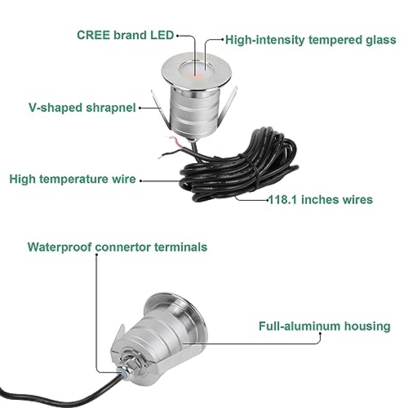 Landscapestation 4 팩 LED 데크 조명 실외, 3W 12-24V 저전압 온백색 스테인레스 스틸 방수 IP67 매입형 지상 조명 계단 정원용 미니 스포트라이트