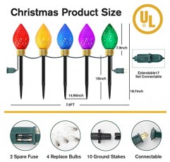 점보 C9 크리스마스 조명 야외 대형 무티컬러 전구, 크리스마스 스테이크 조명 연결 가능한 통로 조명, 야외 파티오 야드 진입로용 크리스마스 스트링 조명 정원 통로 장식 10등