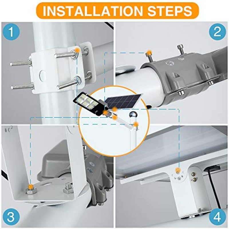 DENGMALL 600W LED 태양광 가로등 실외, 황혼부터 새벽까지 보안 투광 조명, 원격 제어 및 기둥 포함, 무선, 방수, 마당, 주차장, 거리, 정원 및 차고에 적합