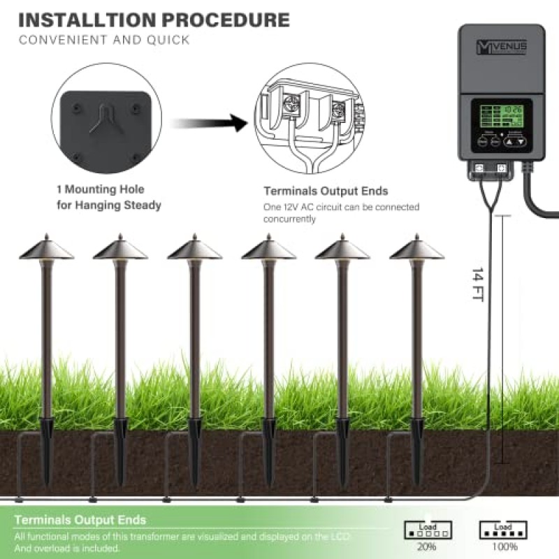 VENUS MANUFACTURING 저전압 변압기 60W 및 12V AC/DC 야외 경관 조명 경로 조명 1.2W 40 루멘 따뜻한 흰색 다이캐스트 알루미늄 잔디 파티오 마당 통로 정원용 스테이크 커넥터 포함