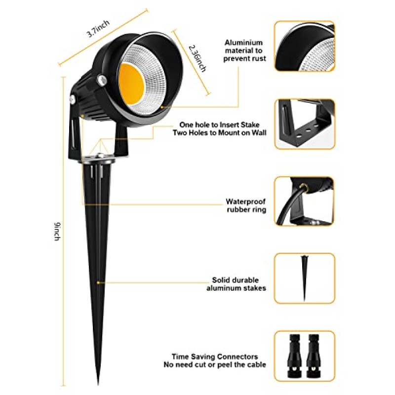 ZUCKEO 5W LED 저전압 조경 조명 타이머 변압기 12V 24V 야외 조경 조명 키트 커넥터 방수 따뜻한 흰색 스포트라이트 정원 통로 벽 나무 바닥 (12 팩)