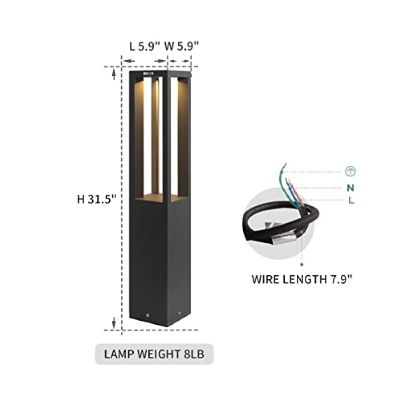 Linkmoon 조경 경로 조명, LED 32인치 잔디밭, 파티오, 안뜰, 차도 장식용 8W 720LM을 갖춘 현대적인 야외 IP54 방수 볼라드 럭셔리 조경 조명