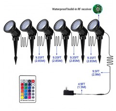 ZODIC 스포트라이트 색상 변경 야외 스포트라이트, 12W 36개 LED용 멀티 컬러 조경 조명 IP66 방수 정원 통로 벽 나무 스파이크 스탠드가 있는 야외 스포트라이트 6개 세트