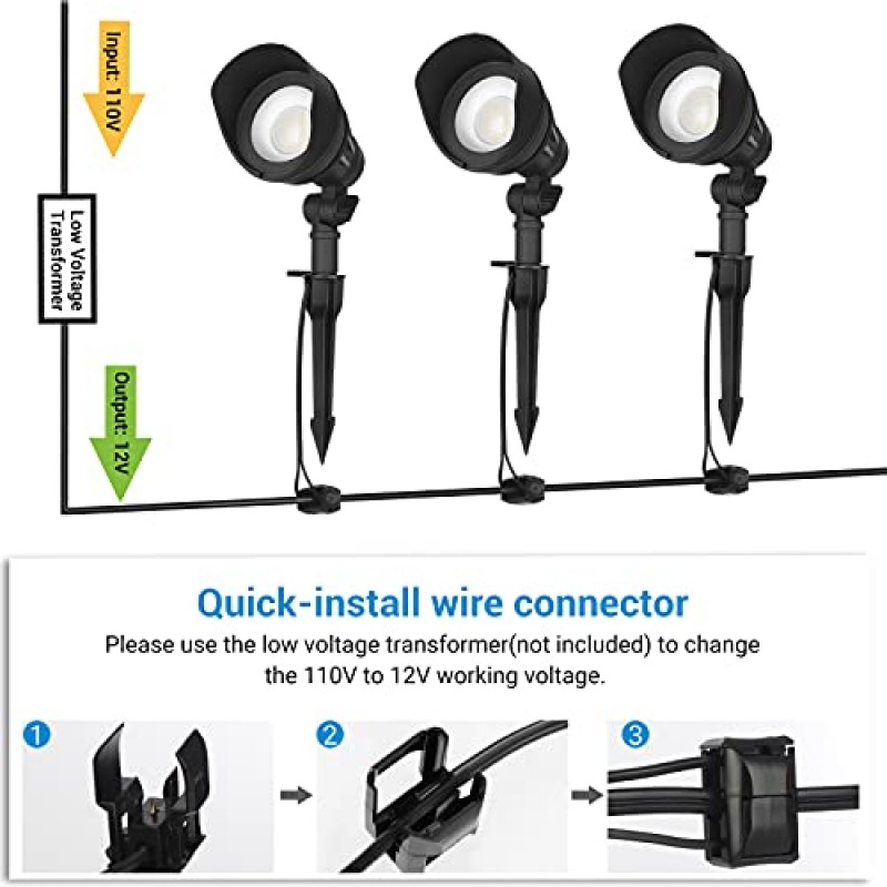 DEWENWILS LED 실외 저전압 조경 조명, 14W 540LM 3000K 12V 저전압 LED 조경 스포트라이트, 마당, 진입로, 잔디밭용 IP65 방수 실외 조경 조명, 4팩