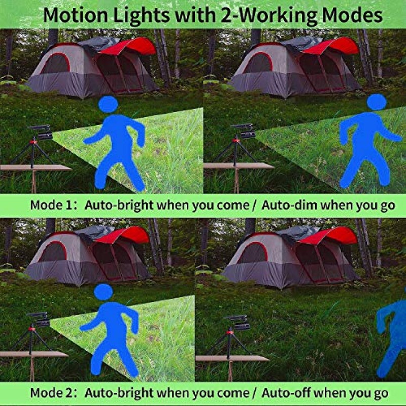 DrawGreen 태양광 모션 조명 2개의 야외 알루미늄 1400LM 9W(130W 동등) LED 태양광 홍수 방지 비상 캠핑 조명 진입로 베란다 파티오 가든 캠프용, 100주 보호 100% 무료