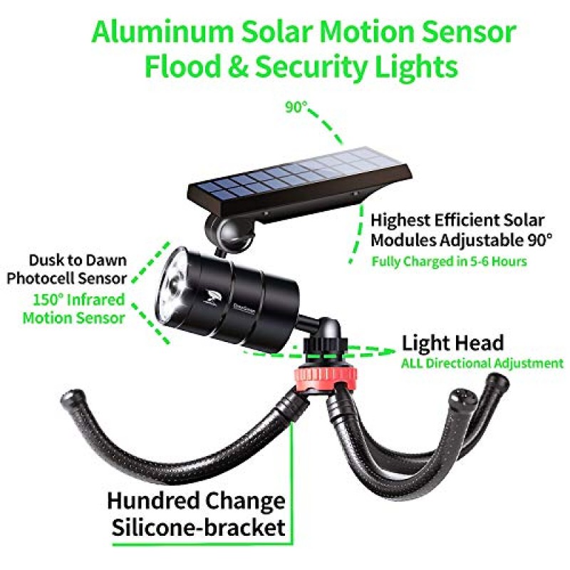 DrawGreen 태양광 모션 조명 2개의 야외 알루미늄 1400LM 9W(130W 동등) LED 태양광 홍수 방지 비상 캠핑 조명 진입로 베란다 파티오 가든 캠프용, 100주 보호 100% 무료