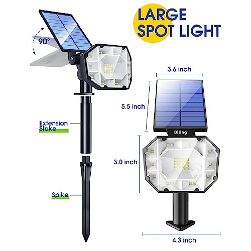 Biling 태양광 스팟 조명 실외 방수, 조절 가능 밝은 태양광 조명 실외 조경 스포트라이트, 태양광 실외 조명 정원 마당 통로 나무 4 팩 화이트