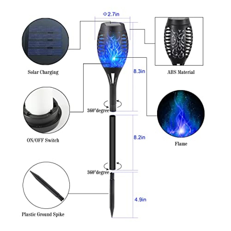 FAISHILAN 블루 태양 광 조명 야외 Waterperoof, 12 팩 태양 횃불 조명 정원 장식을위한 깜박이는 불꽃, 통로, 현관, 마당을위한 미니 태양 광 조경 조명 야외 태양 할로윈 조명