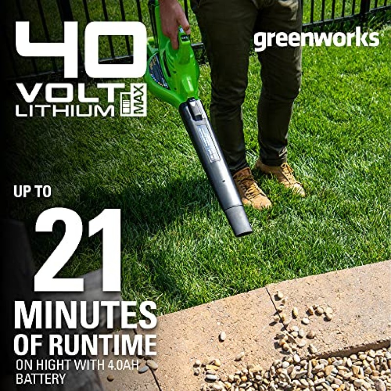 Greenworks 40V(185 MPH / 340 CFM / 75+ 호환 도구) 무선 브러시리스 나뭇잎 송풍기/진공, 도구만